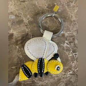 COACH Y2K Bumblebee Leather Yellow and White Keychain Bag Charm W/Black Accents